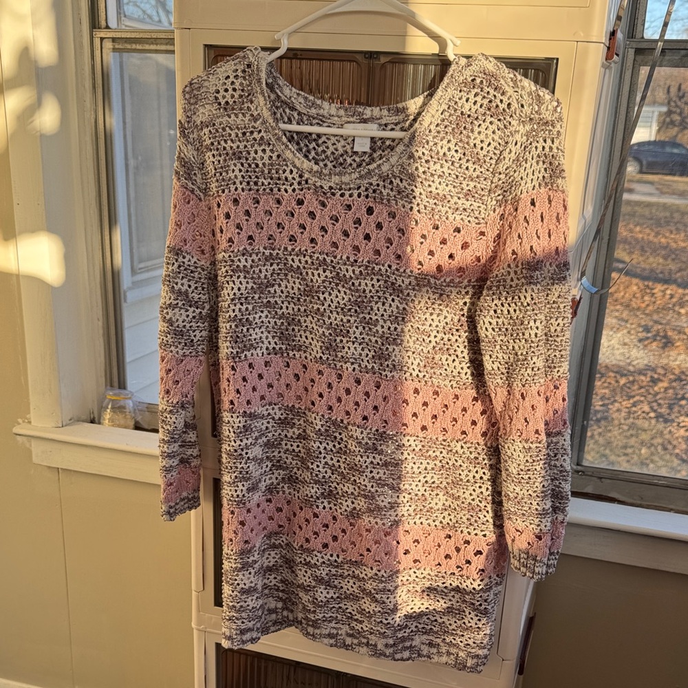 Chic Women's Pink and Gray Knit Sweater